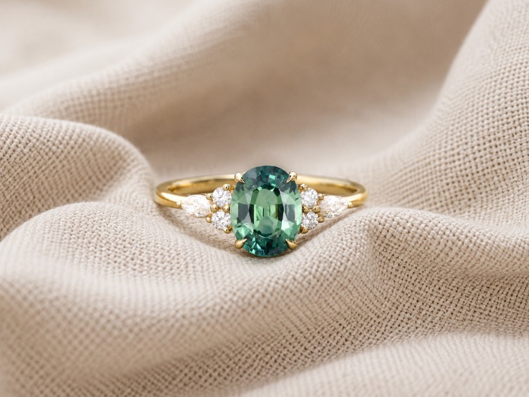 Teal sapphire ring
